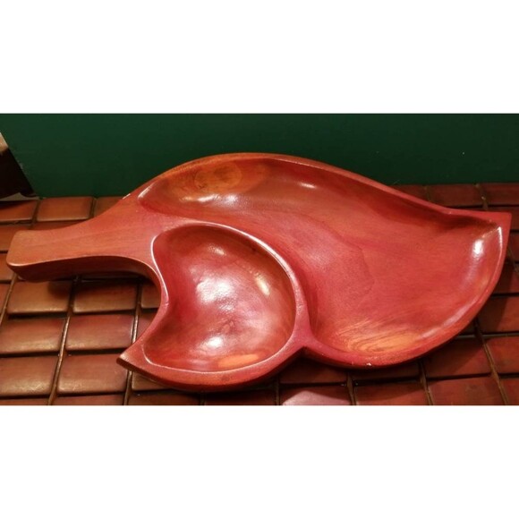 Vintage 1970s Wooden Monkey Pod Leaf Serving Tray 14.5"x7.5"x1.5" - Picture 1 of 6